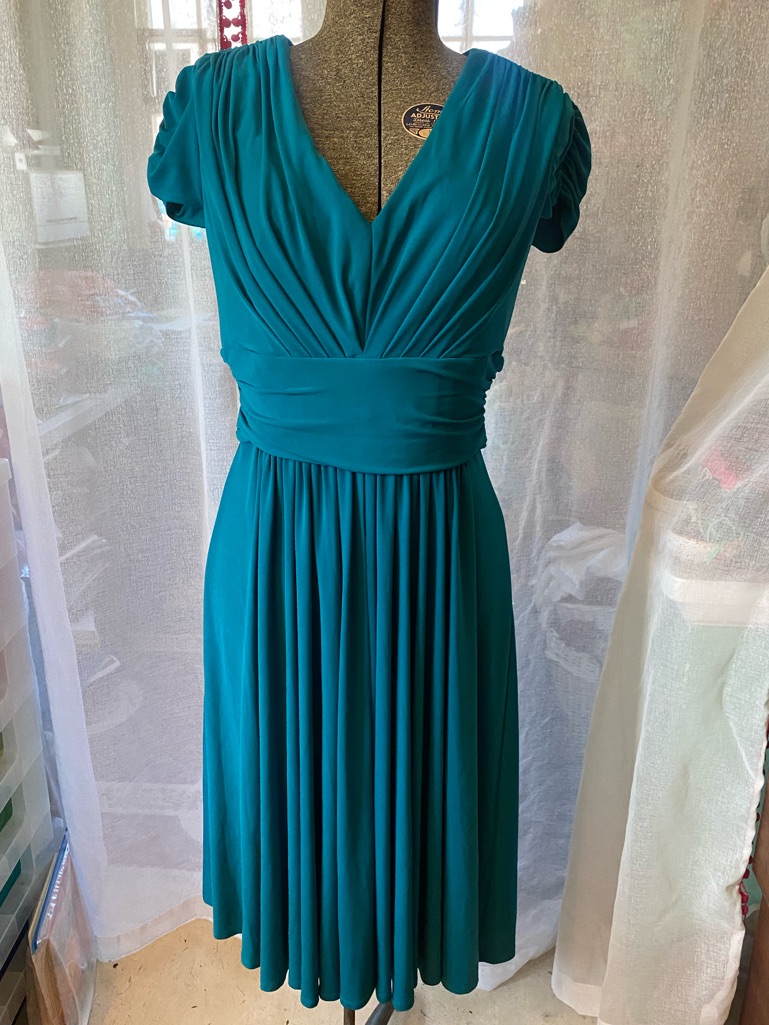 Suzi Chin For Maggie Boutique Teal Blue Jersey Dress Size 10 Wedding Guest